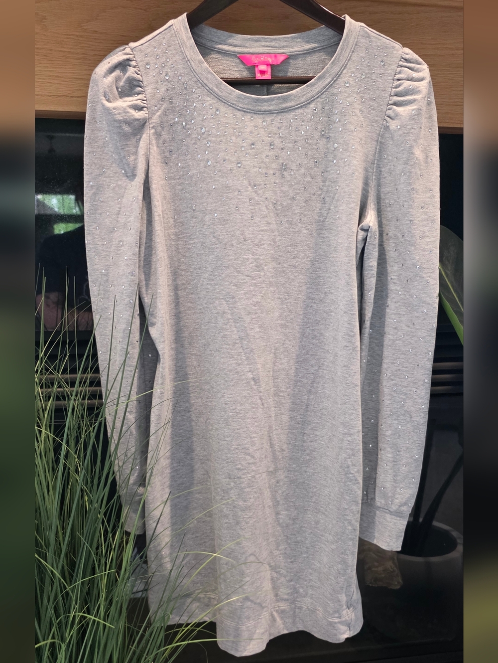 EUC Jansen Heathered in Seaside Grey Rhinestone Sweater Dress 🩶 Size Medium